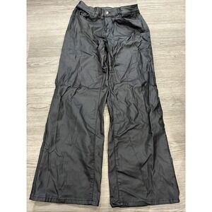 Shein Black Faux-Leather Straight Leg High-Waisted Pants Women's Size L (US 10)